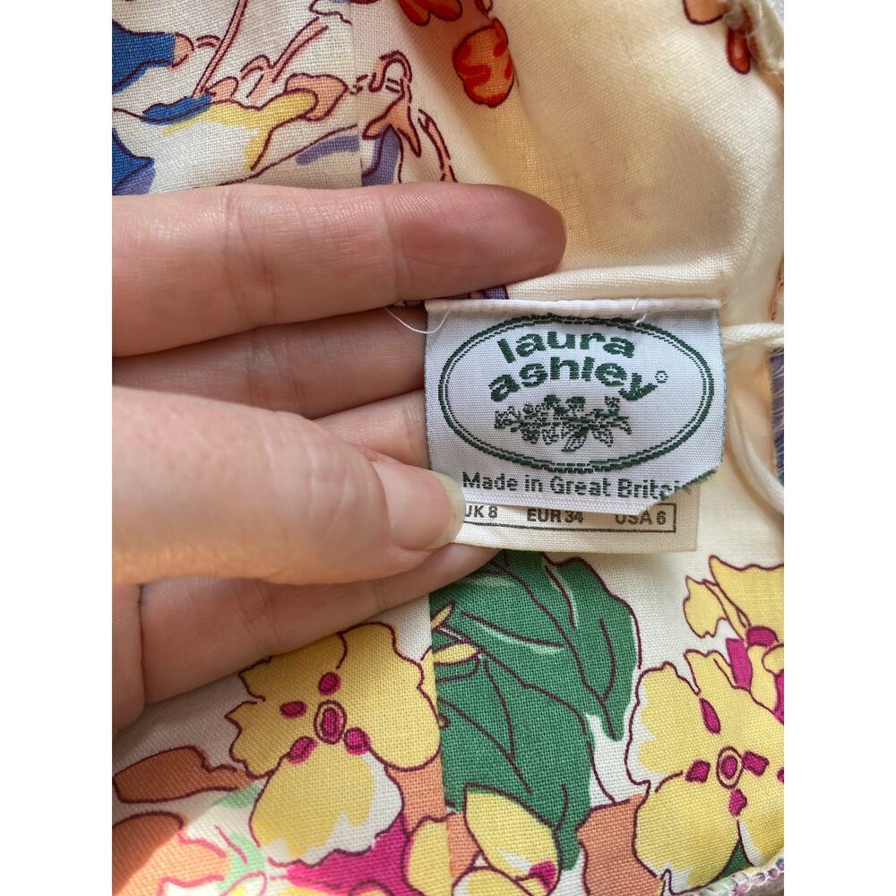 vintage 1980s laura ashley floral cotton dress fit and flare puff sleeves 50s xs - Picture 2 of 11